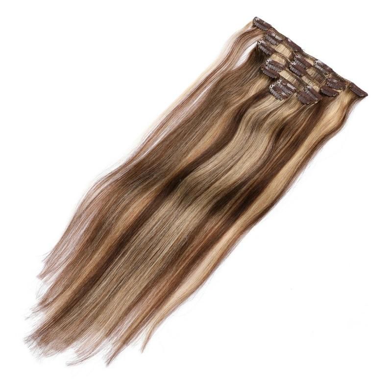 Double Drawn Thick Ends Cuticle Aligned Hair Clip in Hair Extensions #P14/60