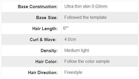 Ultra Thin Skin 0.03mm V-Looped Realistic Frontal Mens Hair System