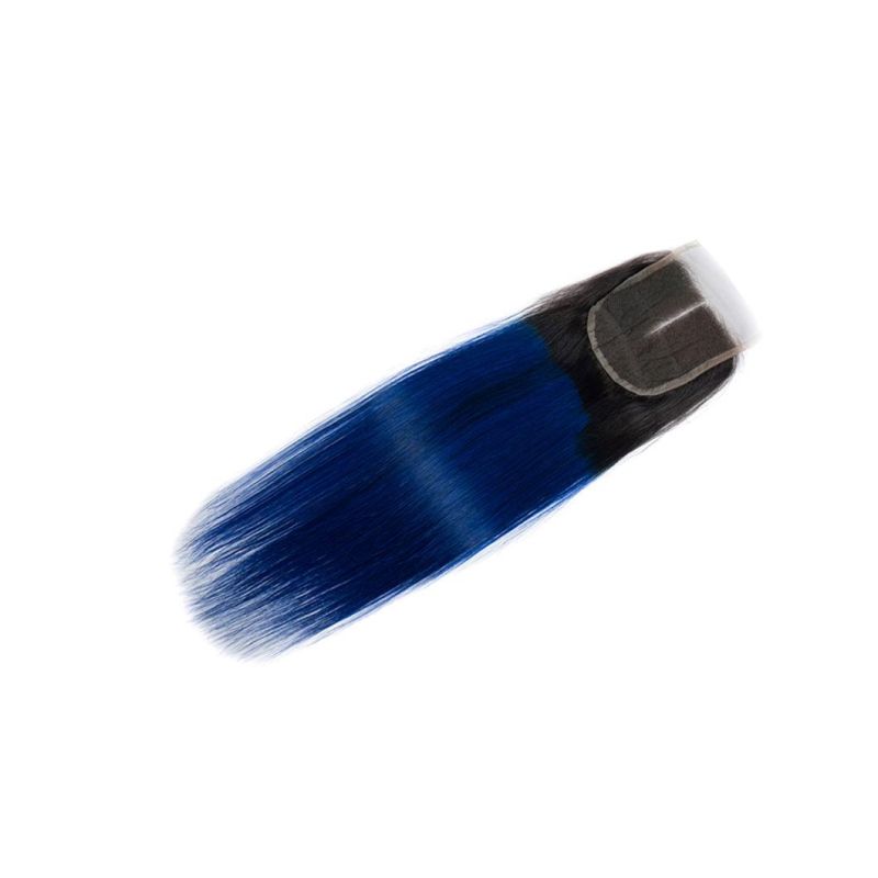 Straight Ombre Hair Bundles with Closure Blue Brazilian Human Hair Weave Bundles with Closure Remy Hair