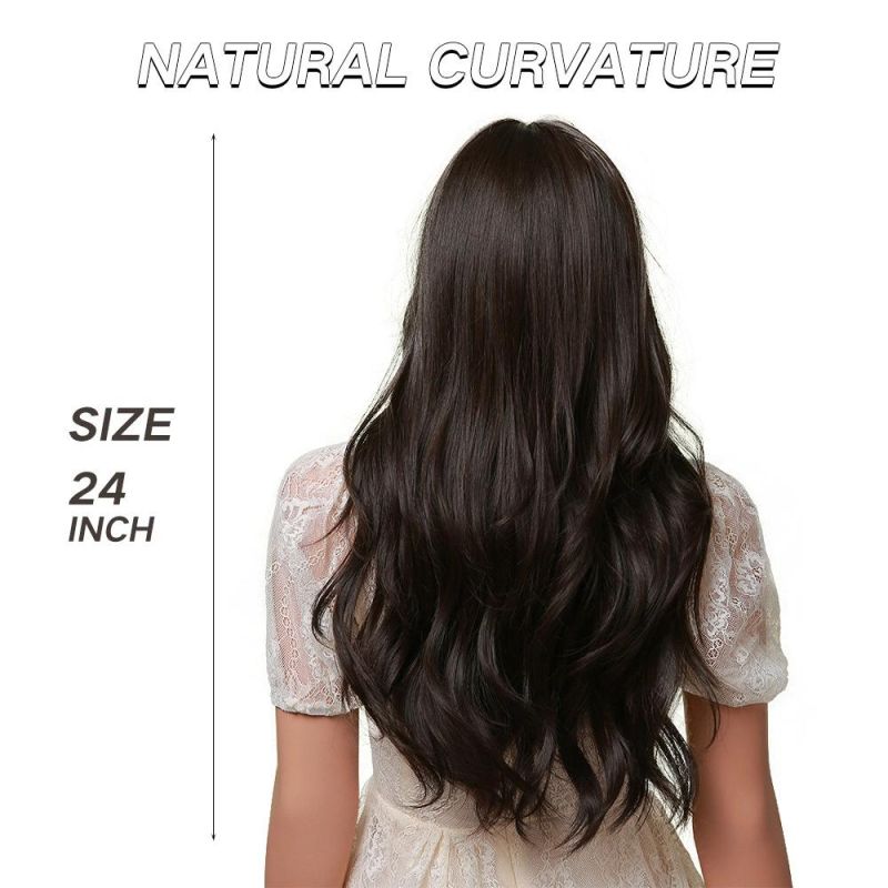 Freeshipping Natural Dark Brown Black Wig Long Deep Wave Synthetic Wig with Bangs Cosplay Heat-Resistant Wig for Woman Dropshipping Wholesale