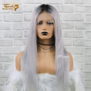 Morein New Arrival Long Straigh 1b Gray Human Hair Lace Front Wig
