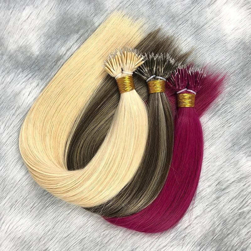 10A Silky Straight Nano Rings Russian Remy Hair Double Drawn Hair Extensions