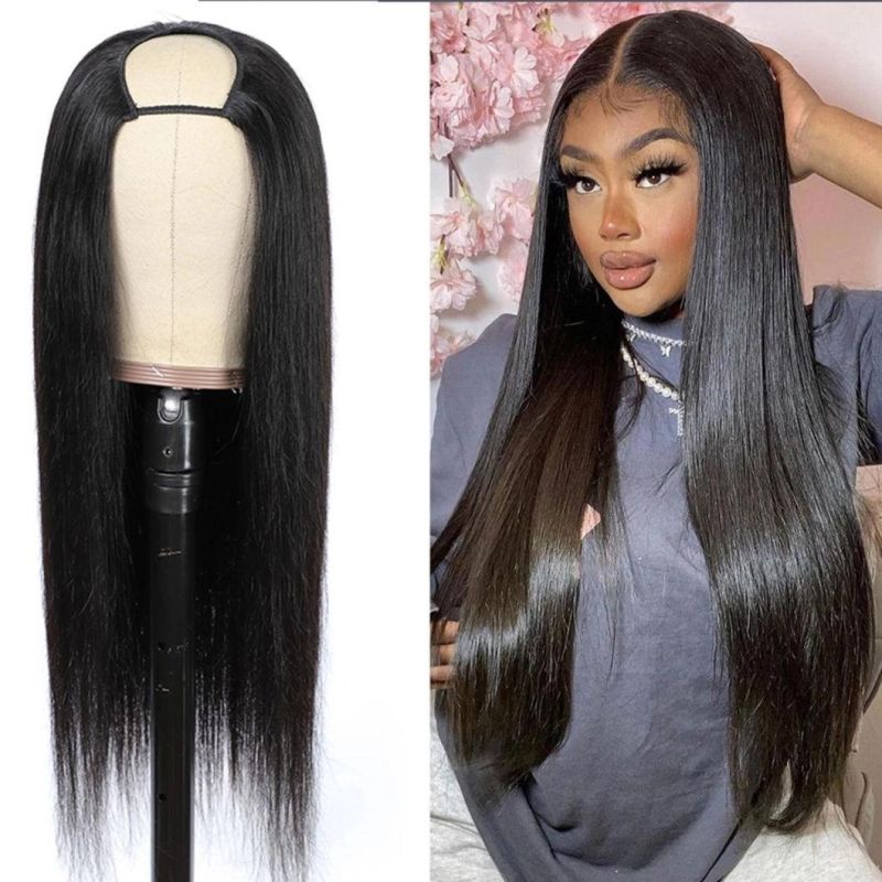 Brazilian Human Hair U Part Wigs Natural Hair Straight Wigs for Black Women U Shape Glueless Remy Hair Wig Can Be Permed & Dyed