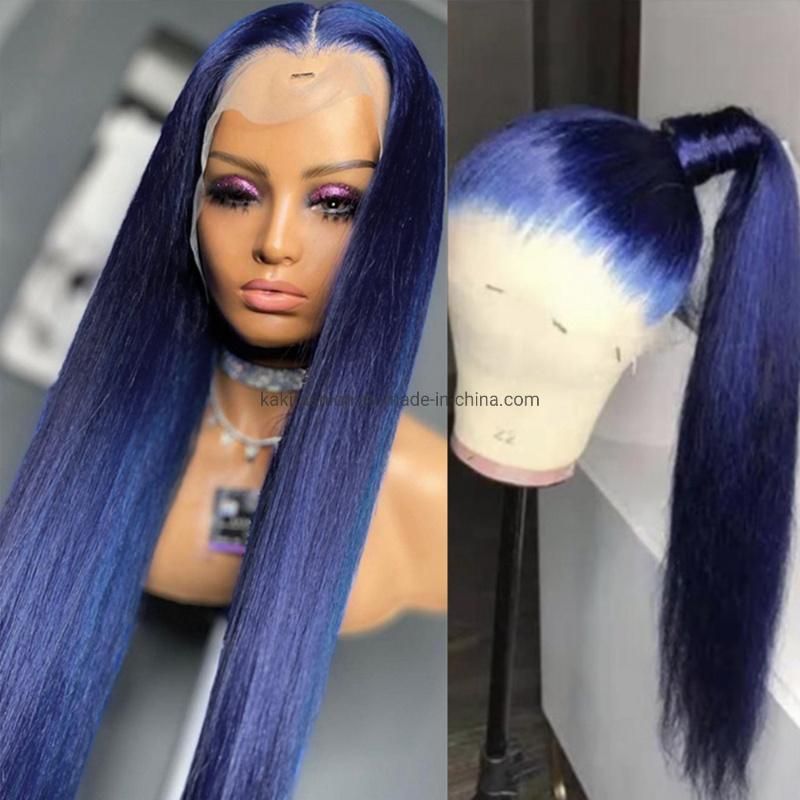 Cosplay Europe American Hot Selling Long Straight Dark Blue Synthetic Lace Frontal Wig