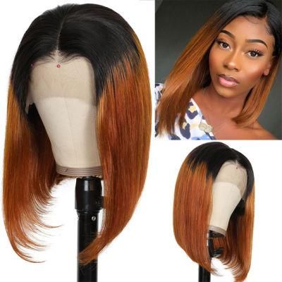 13X4 Short Bob Lace Front Wig Human Hair 150% Density 14inch Ombre Color T1b/30