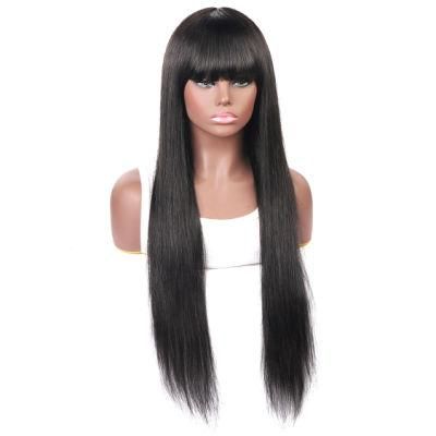 Long Straight Natural Color Straight Highlight Bangs Wig Human Hair Machine Made None Lace Wig