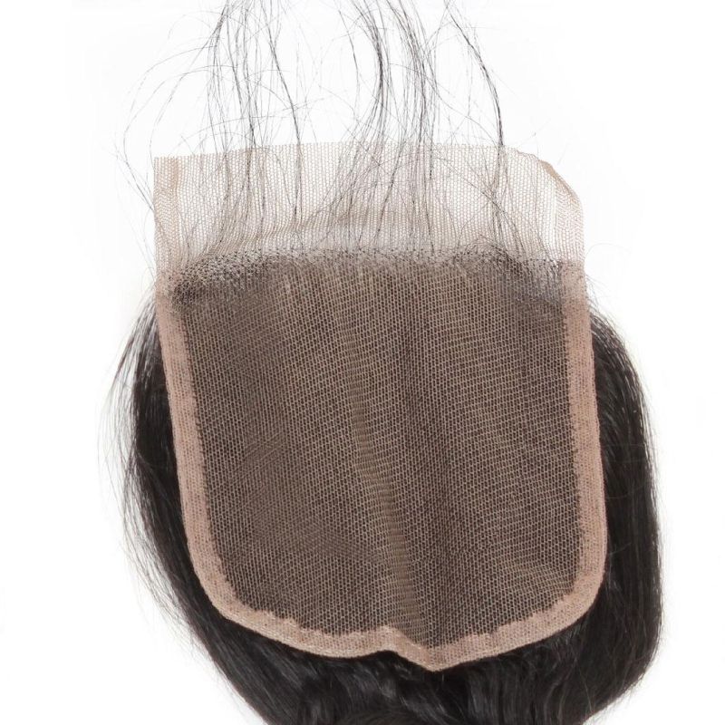 7A Virgin 4*4 Non-Remy Lace Frontal Closure Loose Wavy Free Part Hair Weave #Black