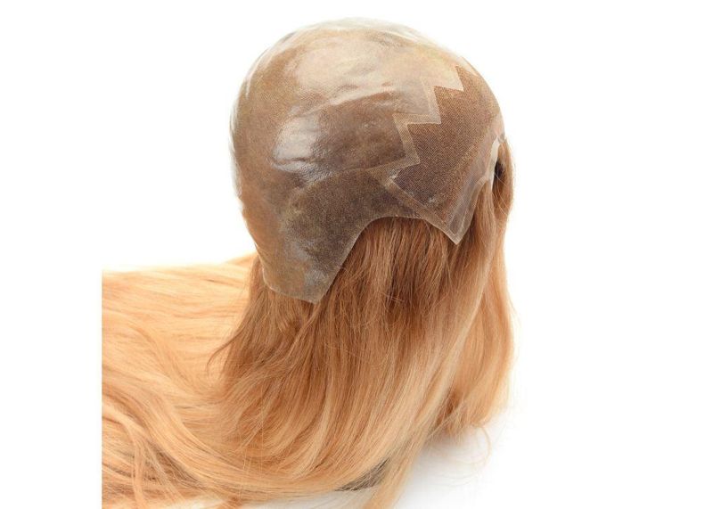 Custom Made Blond Remy Human Hair Replacement System Lace Front Wig 28 Inch for Women