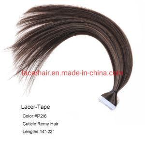 P#2-6 Darkest Brown to Medium Brown Virgin Hair Extension 16inch PU Tape Hair Extension Tape in Human Hair