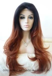 Hot Selling Front Lace Hair Gradient Black Brown Long Wigs