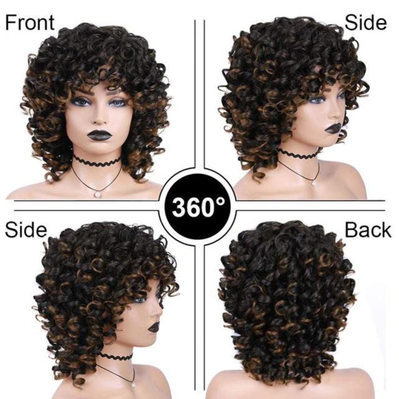 Afro Kinky Curly Wig with Bangs Brazilian Human Hair Wigs for Africa America Black Women