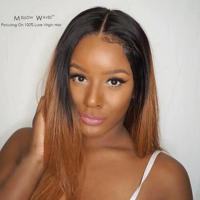 Kbeth Human Hair Wigs for Black Women Brown Two Tone Processed Sexy Summer Remy Custom Colors Straight Short Cut 12 Inch Length Wigs Ready to Ship