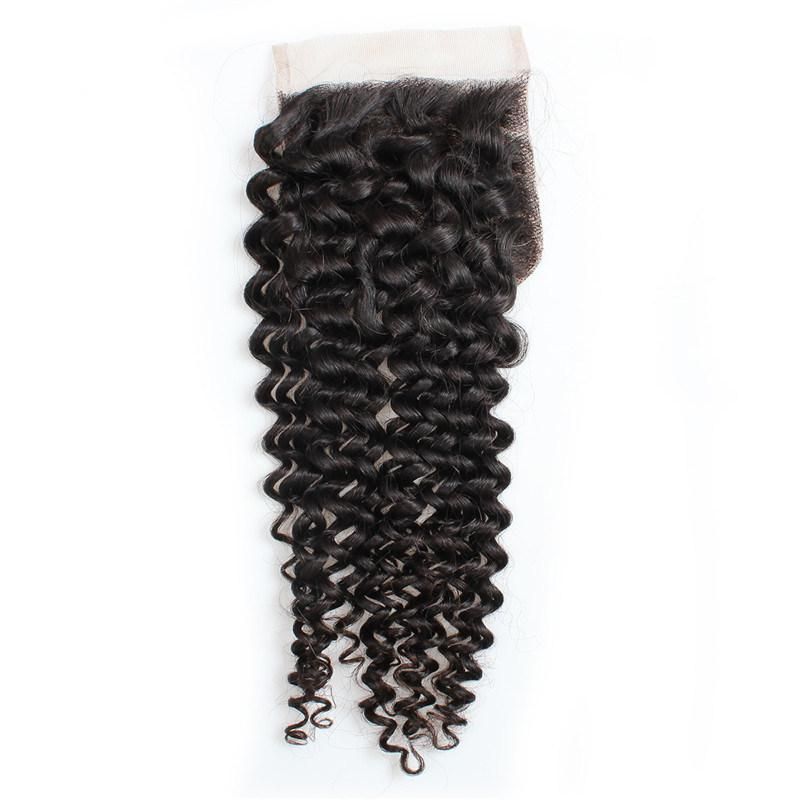 4*4 Lace Closure Kinky Curly Brazilian Hair Remy Human Hair Weave