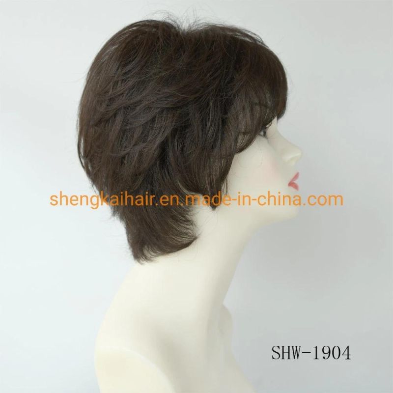 Wholesale Good Quality Handtied Synthetic Human Hair Mix Natural Looking Hair Wigs 542