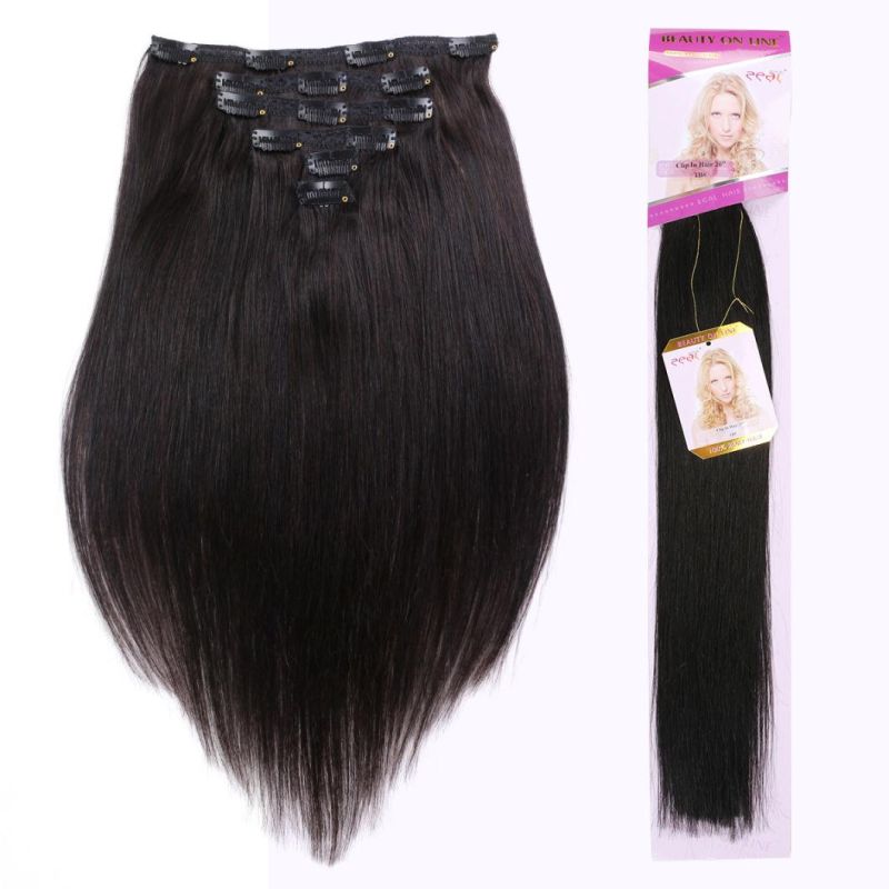 Double Drawn Thick Full Head Brazilian Clip in Human Hair Extensions for Wholesale