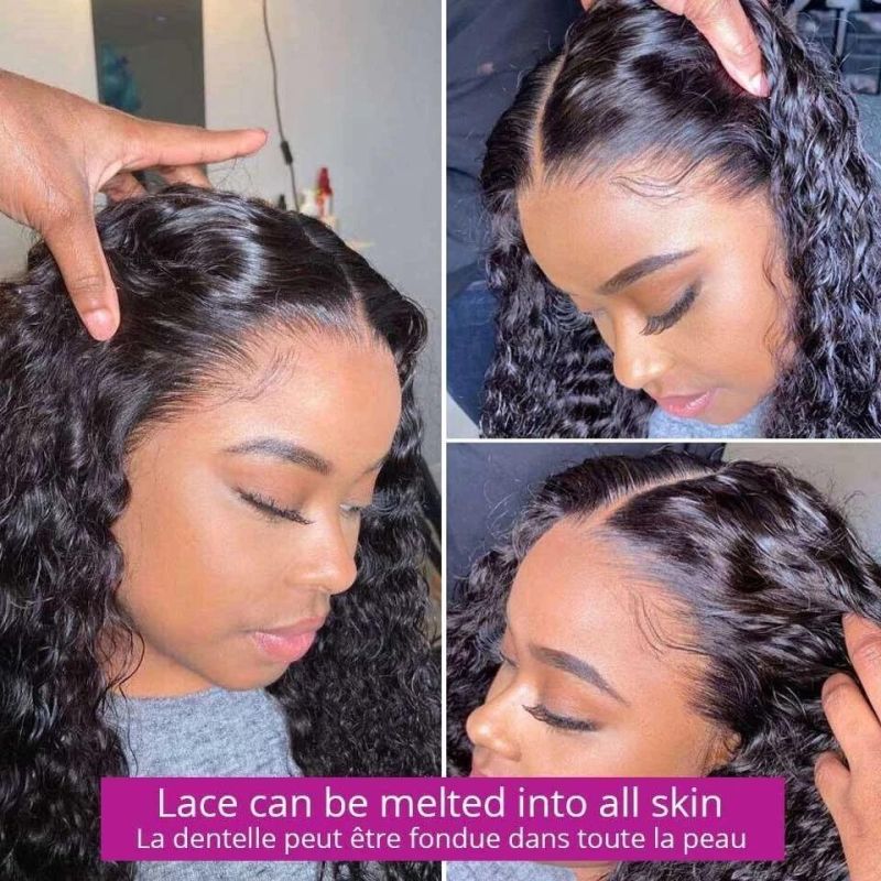 Factory Price 4*4 100% Human Hair Water Wave Frontal Wig HD Transparent Lace Front Wig for Black Women