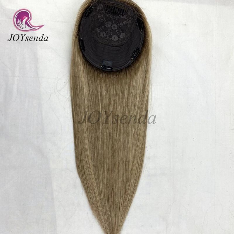 Blonde Color Natural Scalp Silk Base Top Virgin Human Hair Clips in Hair Topper/Hair Pieces