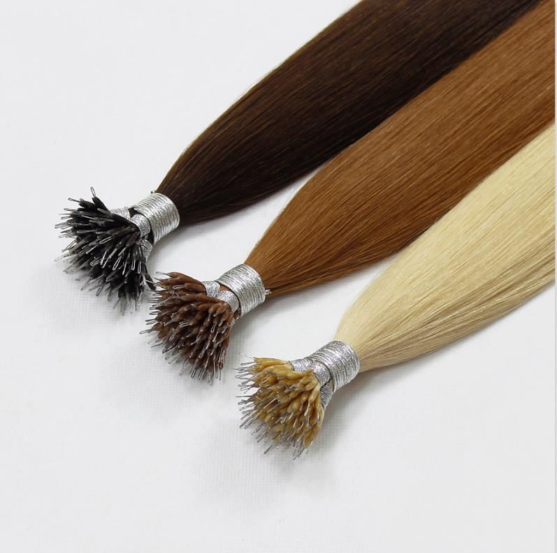 100% Human Hair Nano Ring Hair Extensions Machine Remy Pre-Bonded Straight Nano Tip Indian Hair
