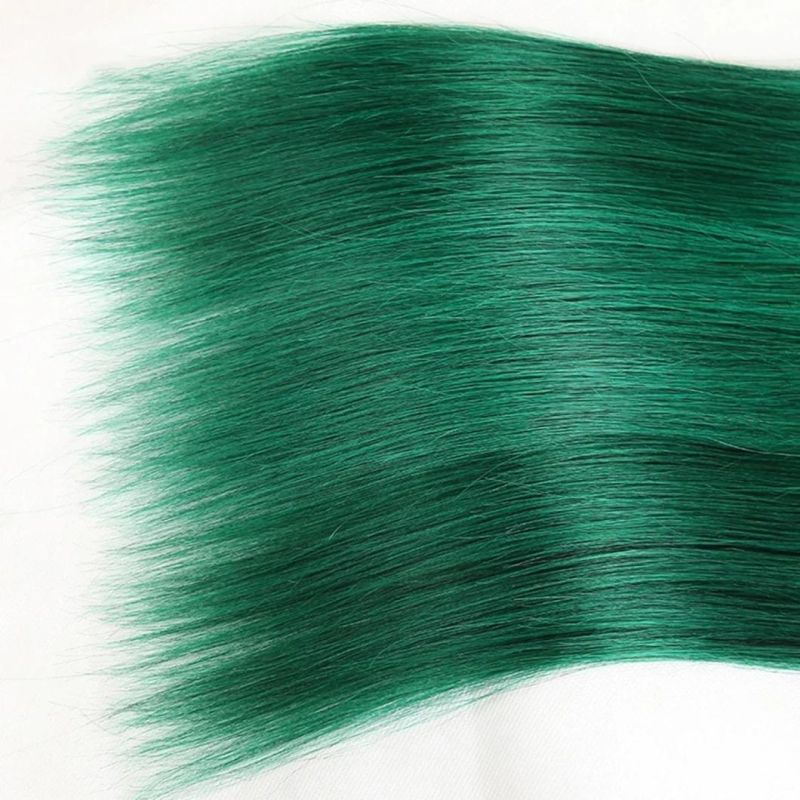 Brazilian Straight Hair Weave 3/4 Bundles with Closure 1b/Green Color 10-30 Inch Remy Human Hair Bundles with Closure
