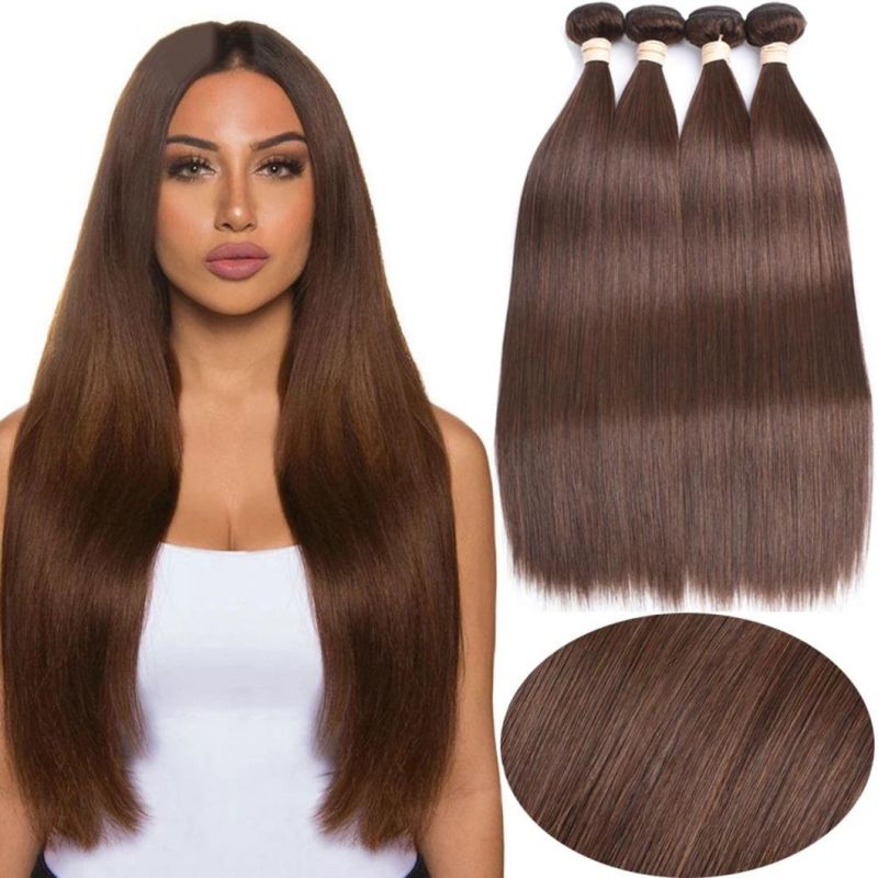 Wholesale Pre Colored Brown Straight Hair Weave Bundles Brazilian Human Hair Extension #4 Light Brown Color Remy Bundle