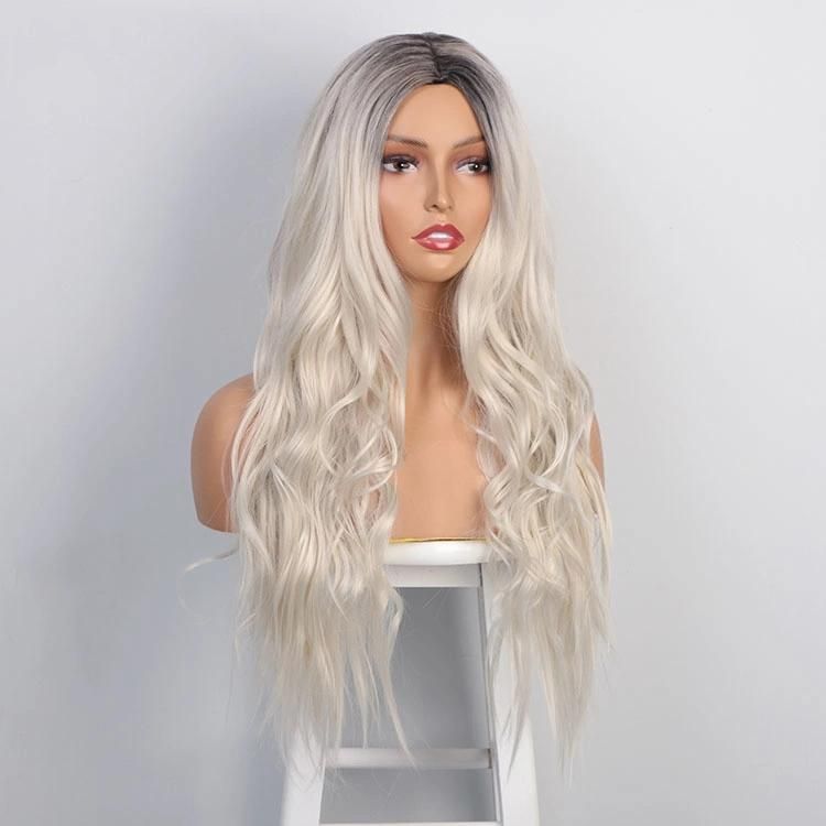 Ombre Platinum Blonde Synthetic Long Water Wave Wigs for Women