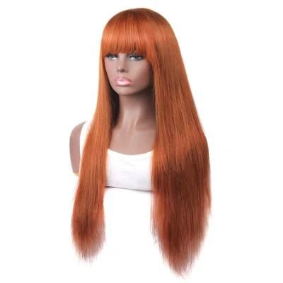 Factory Wholesale Straight Unprocessed Natural Beautiful Long Straight Human Wigs with Bangs Ombre Gingerj#
