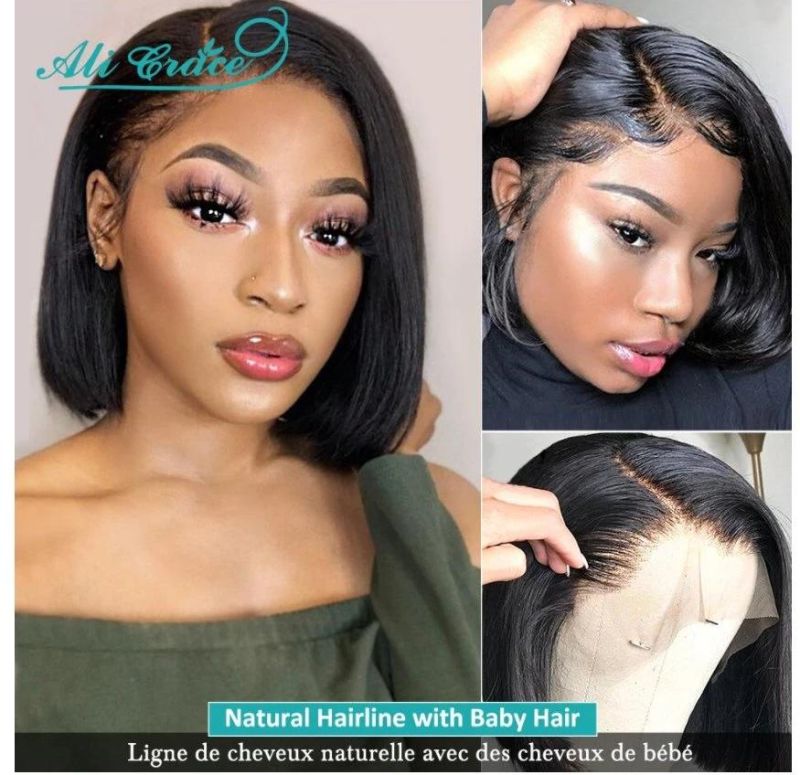 Freeshipping 13*4 150% 12 Inches Short Bob Wig Lace Front Human Hair Wigs Pre-Plucked Natural Color Human Hair Lace Frontal Wigs Dropshipping Wholesale