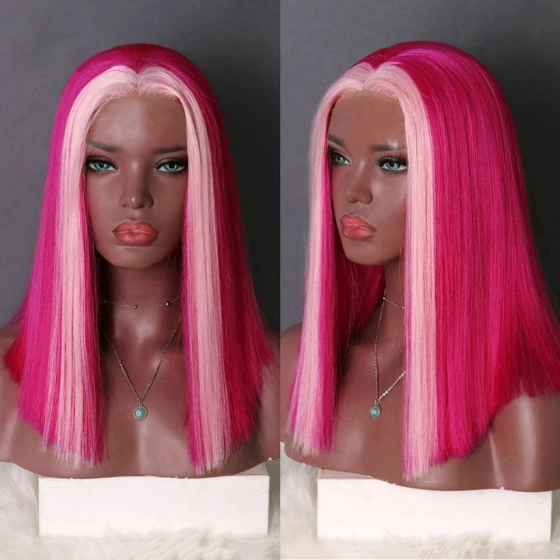 Straight Hair Brazilian Human Hair Front Lace Closure Hot Pink Short Wig Bob Wigs for Black Women