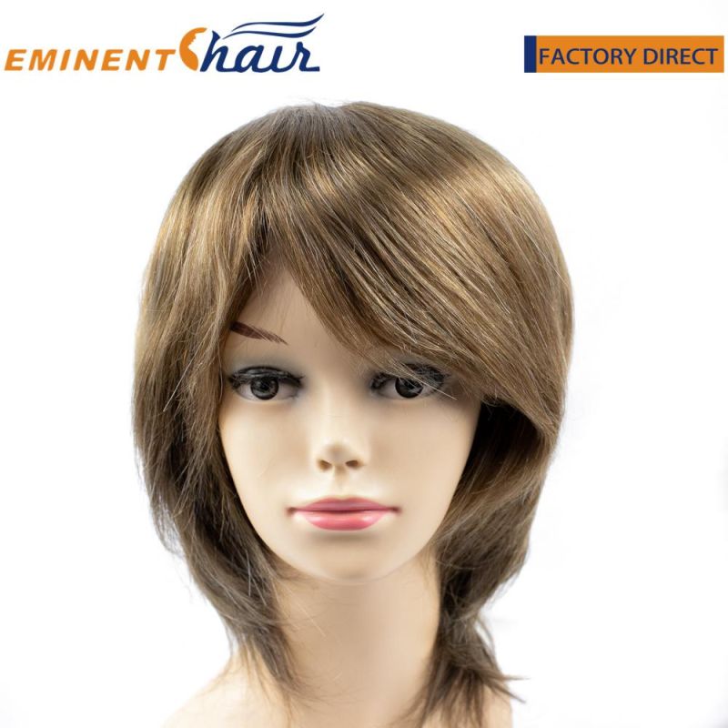Human Hair Replacement System Fine Mono with PU Edge Women′s Wig