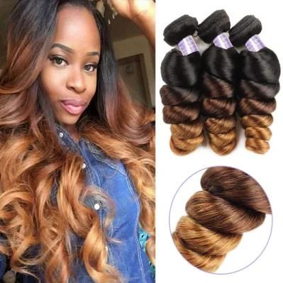 10A Brazilian Loose Wave 3 Bundles Remy Virgin Hair Ombre Hair Extensions Human Hair Weave Bundles 3 Tone 1b/4/27