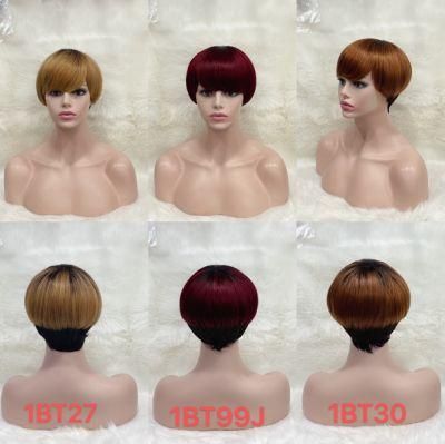 100%Human Hair Front Lace Straight Wig Short Hair for Women