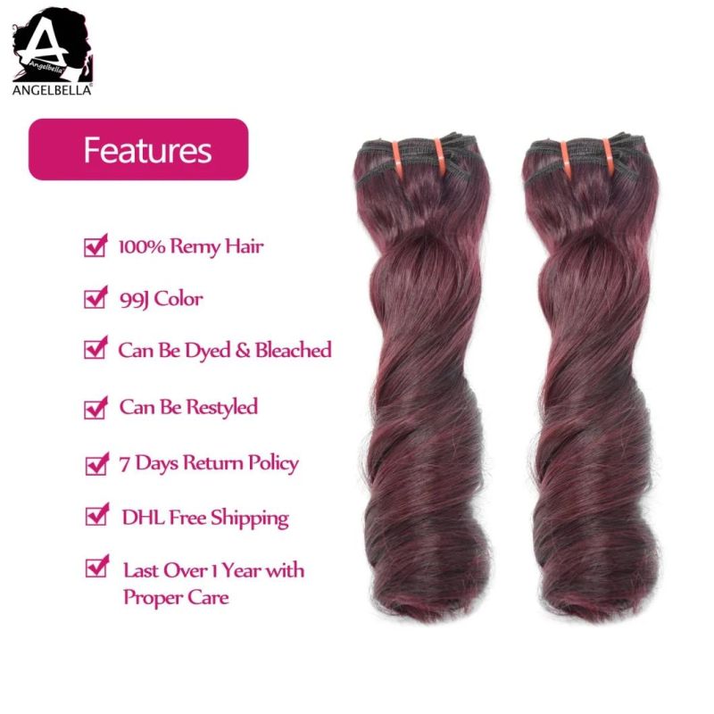 Angelbella 100% Virgin Human Remy Hair Spring Wave 1b# Wine Super Double Drawn Hair Bundles