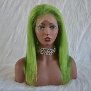 Wholesale Brazilian Human Hair Straight Lace Wig Light Green Color Wig