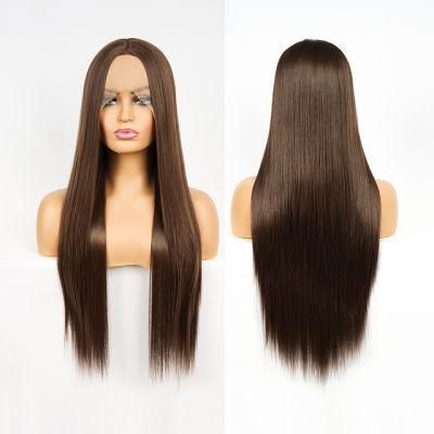 Silky Straight Synthetic Lace Front Wig Preplucked Heat Resistant