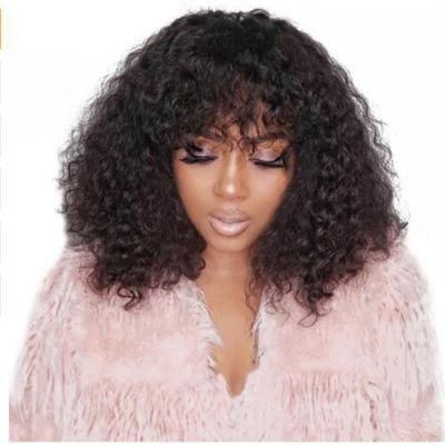 Kbeth Kinky Curly Wigs for Woman 16 Inch New Sexy Bouncy Natural Color Virgin Brazilian Sexy Human Hair 13*4 Short Fringe Ladies Wig with Bangs