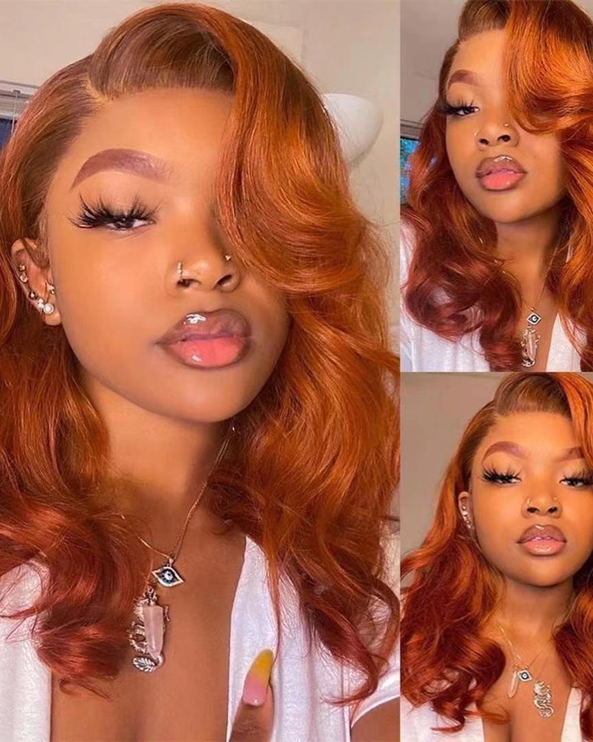 Human Head Brazilian Premium Smooth Orange Long Wig for Curly Hair