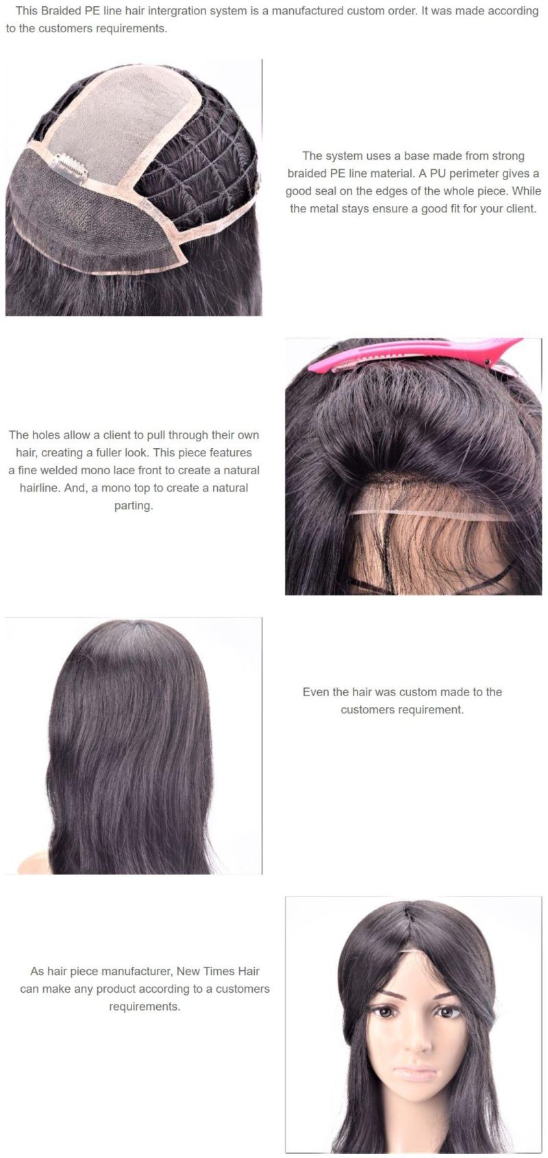 Custom Ladies Braided PE Line Integration Hair System with Mono Top