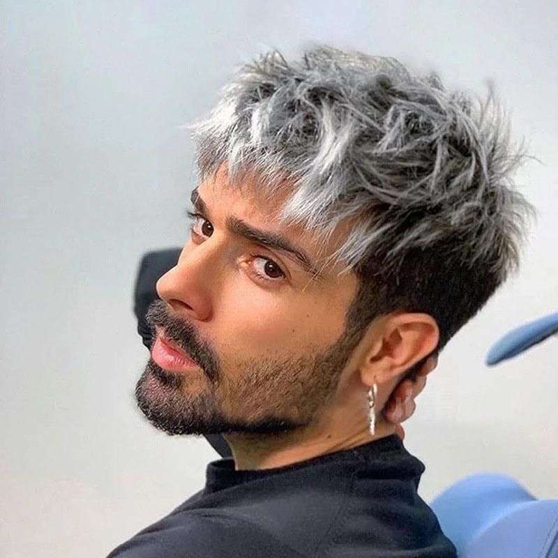 Kbeth Human Hair Toupees for Fourty Something Gentle Man Make You Looked Younth 2021 Fashion Style Grey Color Hair Short Straight Europe Men′ S Wig