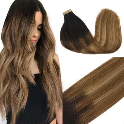 Balayage Hair Extensions Tape in Dark Brown to Chestnut Brown and Dirty Blonde Seamless Tape in Human Hair Extensions 18 Inch 50g 20PCS