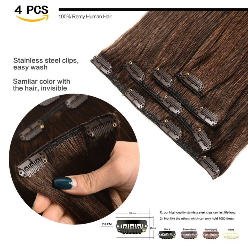 Clip in Human Hair Extension 14inch 2# Virgin Human Hair Extension 4PCS (AV-CH60-4)