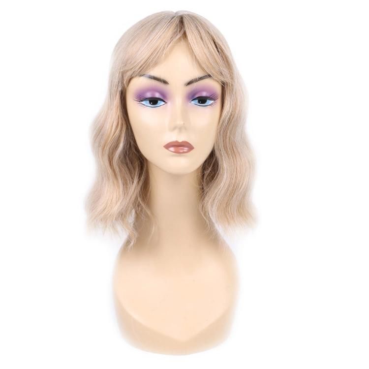Wholesale Machine Made Blond Hair Wigs with Bangs Synthetic Fiber Short Wigs