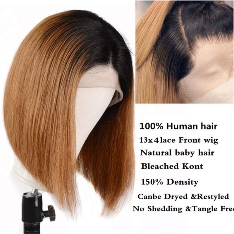 Short Bob Wigs Human Hair Lace Front Wigs for Black Women 100% Brazilian Virgin Hair Remy Silky Straight Ombre Bob Wigs 150% Density T1b/4/27
