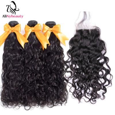 Brazilian Human Hair Water Wave Hair Bundles with Lace Closure