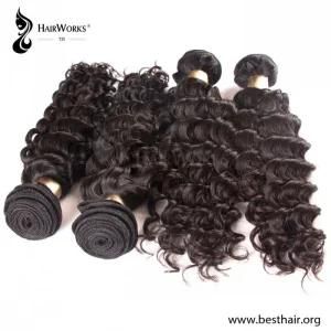 Tom Hairworks&reg; 100% Virgin 16 Inch Deep Wave Hair Pieces Natural Color Brazilian Human Hair Wefts