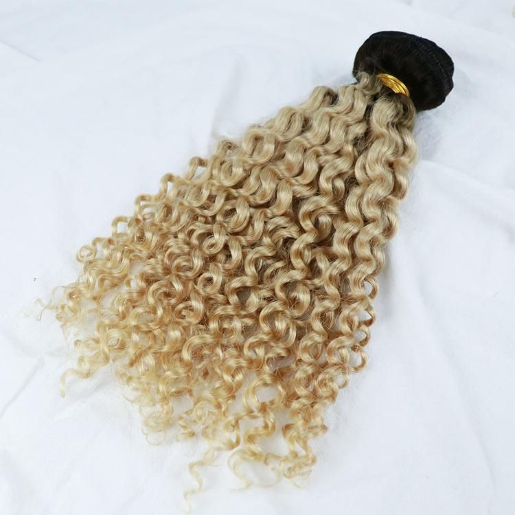 Double Drawn Brzailian 100% Remy Ombre Color Kinky Curly Clip in Hair Extension #1b/613