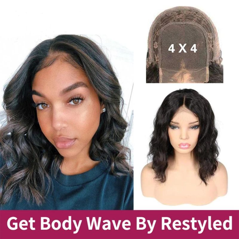 4X4 Lace Closure Wig Short Kinky Curly Human Hair Wigs Body Wave Human Hair Wig