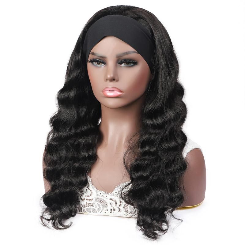 Human Hair Full Machine Made Wigs Loose Wave Glueless for Black Women Wig with Headband