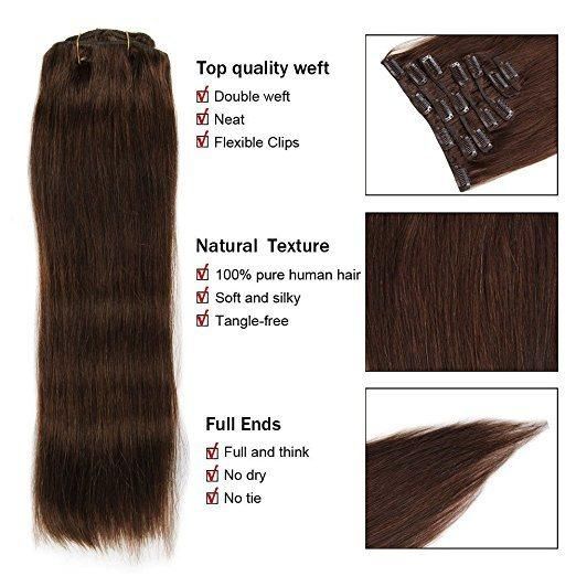 100% Human Hair Full Head 8PCS 100gram 18inch Clip in Hair Extension (AV-CH100-18-2)