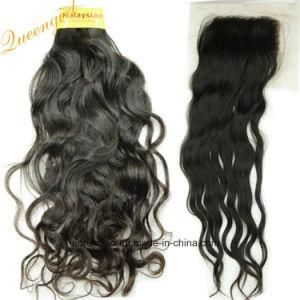 Factory Wholesale Top Quality Virgin Malaysian Natural Wave Hair Weft with Lace Closure
