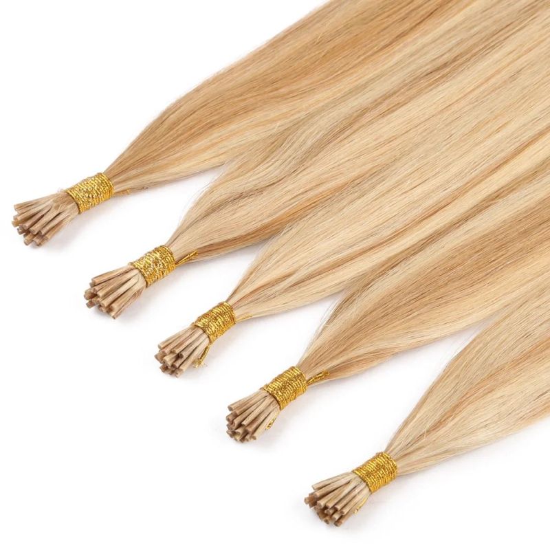 Remy Hair 20" Remy Keratin I Tip Human Hair Extensions Blonde Color Straight Capsules Pre Bonded Hair